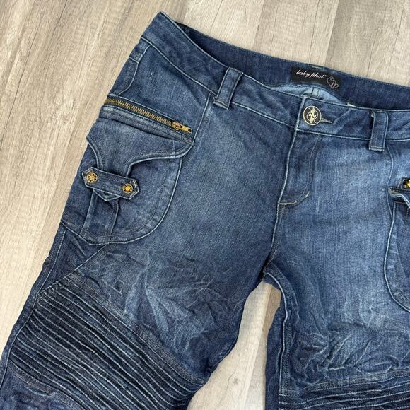 Baby Phat Mid Rise Stacked Zipper Ankle Capris Blue Y2k Size 13 - Picture 6 of 7